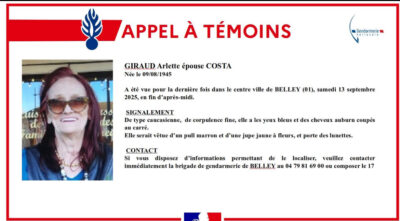 Disparition inquiétante à Belley : la communauté mobilisée pour retrouver Arlette Giraud